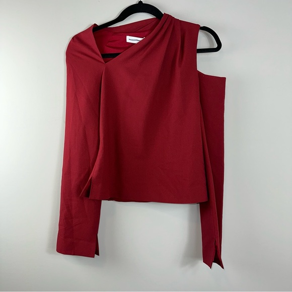 Jonathan Simkhai Cutout Crepe De Chine Top in Crimson Size 0 - Picture 2 of 9